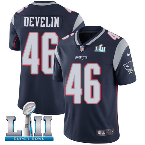 Nike Patriots #46 James Develin Navy Blue Team Color Super Bowl LII Men's Stitched NFL Vapor Untouchable Limited Jersey - Click Image to Close
